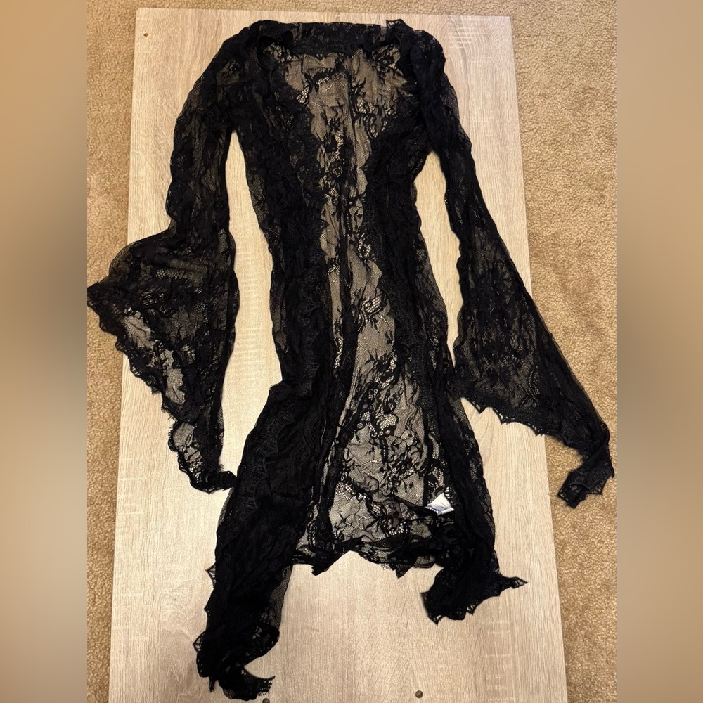 Elegant Black Lace Beach Cardigan Cover up